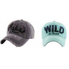 "WILD AT HEART" HIPPY DISTRESSED LADIES CAP HAT GRAY BLACK OR MINT NAVY BLUE  eb-62748499